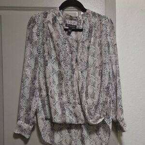 INC International Concepts Snakeskin Print Blouse - Black and White